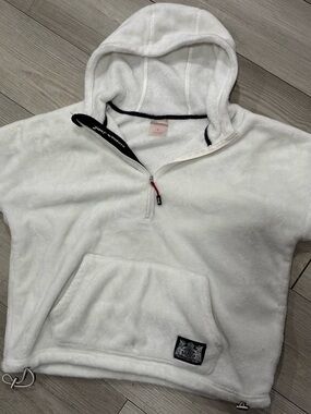 White Plush Quarter-Zip Hoodie Pullover